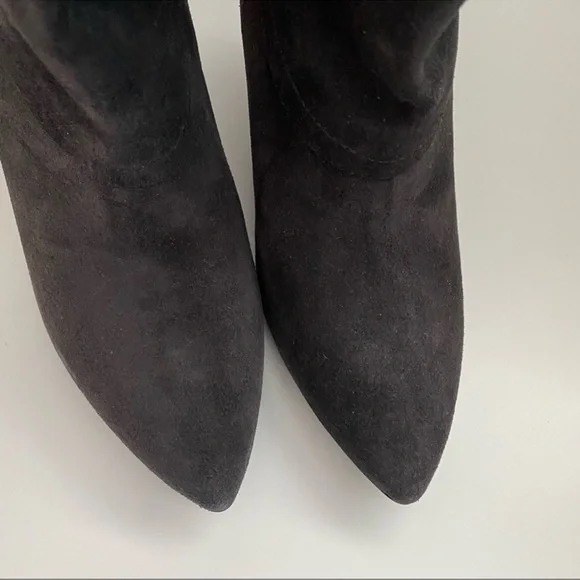 Black Suede Wedge Boots New Leather Black Pointed Toe Retro Style Size 9 - Picture 12 of 12